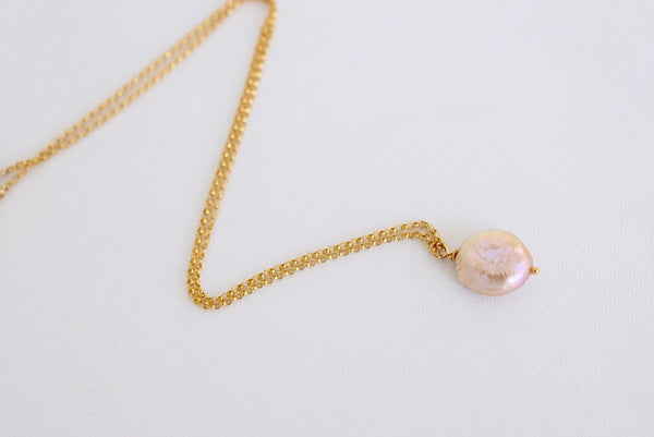 Pink Coin Pearl Necklace