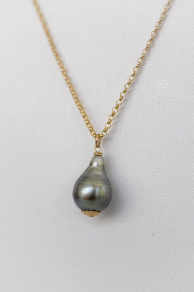 Tahitian Pearl ~ Simple 14k GF Chain Necklace