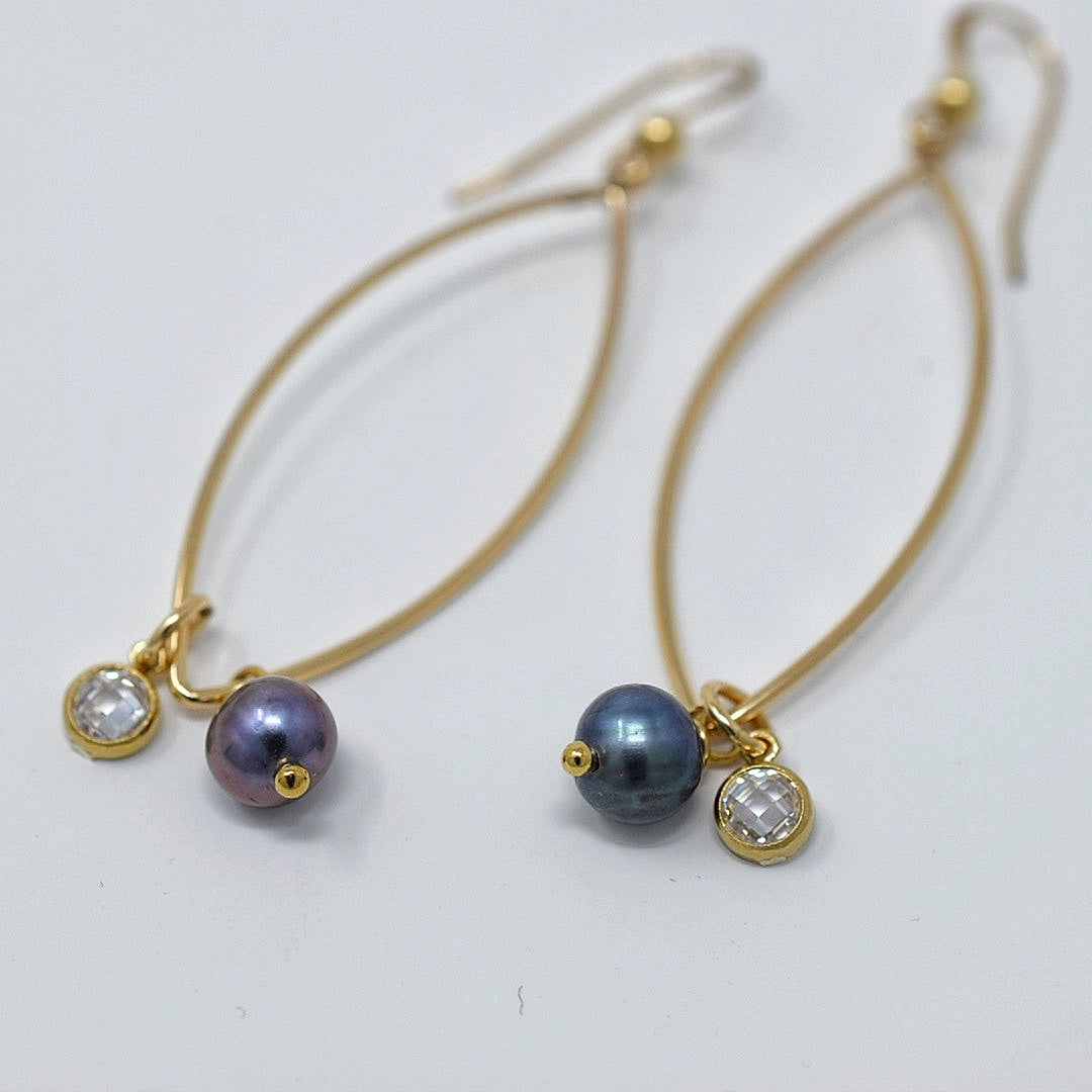 Charming :: Peacock Pearl Marquis Earrings, gold filled - MILK VELVET PEARLS