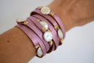 HALLELUJAH Leather Wrap Bracelet, Metallic Rose - MILK VELVET PEARLS